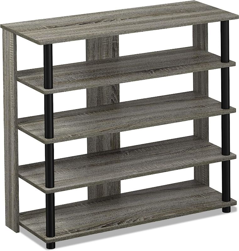 Photo 1 of 
Furinno Turn-N-Tube 5 Tier Wide Shoe Rack, French Oak Grey/Black