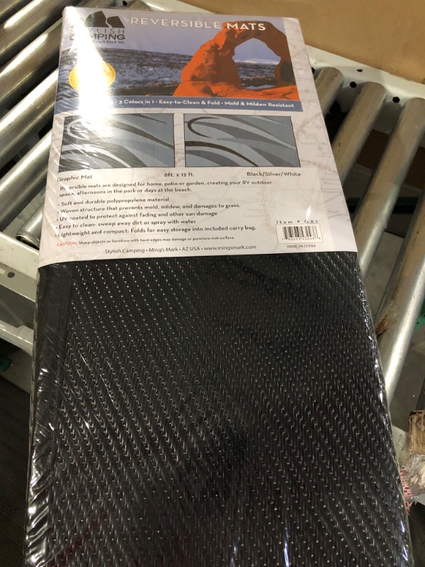 Photo 3 of 
Camping GA1 Reversible Graphic Patio Mat-8' x 12', Black/Silver