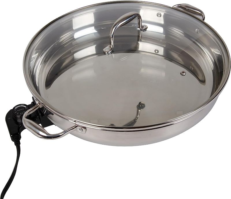 Photo 1 of **SEE NOTES**
Electric Skillet By Cucina Pro - 18/10 Stainless Steel Frying Pan with Tempered Glass Lid and Handle, 16" Round with Adjustable Temperature