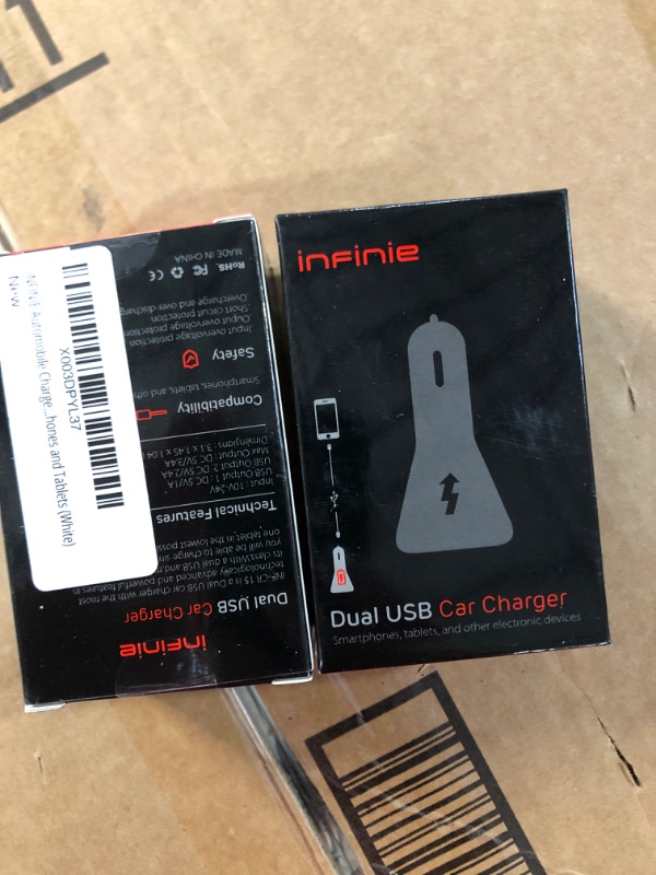 Photo 2 of bundle of 2***
INFINIE Automobile Charger for iPhone, iPad, iPod, Samsung Galaxy, Note, Smartphones and Tablets