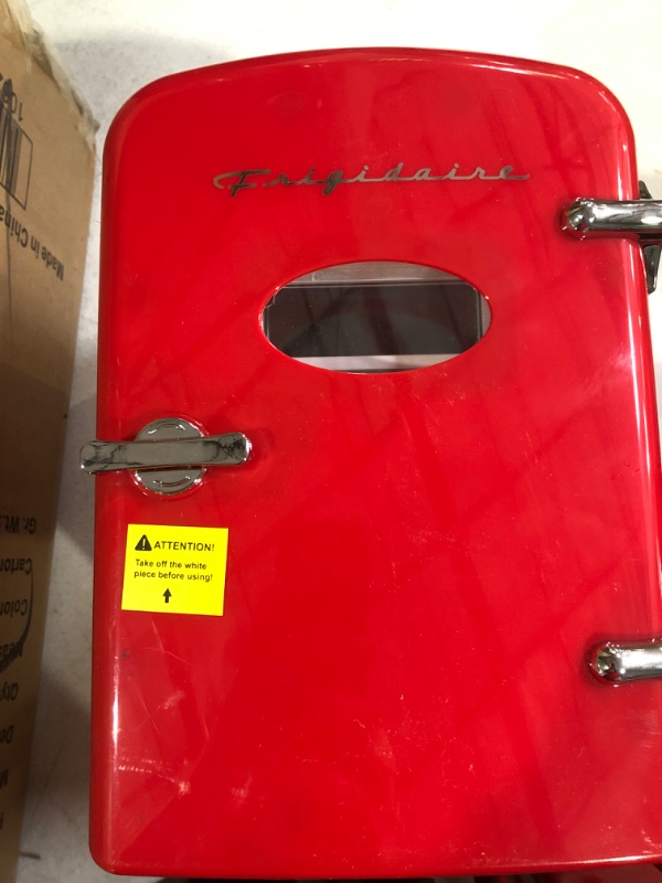 Photo 2 of *USED* Frigidaire Mini Portable Compact Personal Fridge Cooler, 6 Cans RED