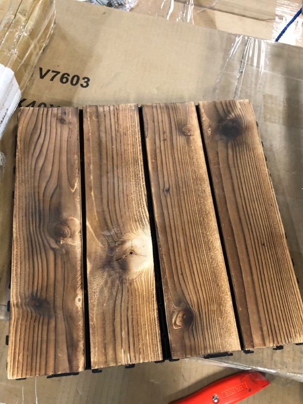 Photo 2 of 36 Pack Hardwood Interlocking Patio Deck Tiles 12" × 12" 