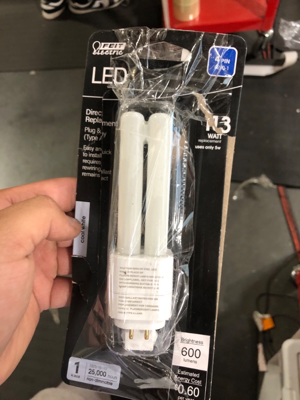 Photo 2 of 13-Watt Equivalent PL Quad Tube CFLNI 4-Pin Plugin G24Q-1 Base CFL Replacement LED Light Bulb, Cool White 4100K (1-Bulb)