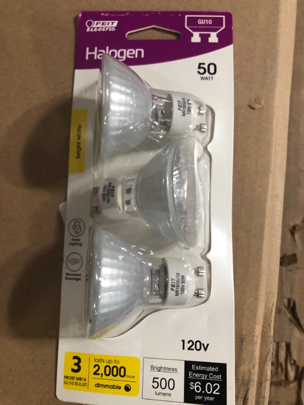 Photo 2 of 50-Watt MR16 GU10 Halogen Light Bulb Bright White (2700K) Bi-Pin Base Dimmable (3-Pack)