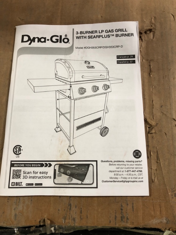 Photo 5 of ***DAMAGE - MISSING PARTS - SEE NOTES***
Dyna-Glo 3-Burner Propane Gas Grill in Matte Black