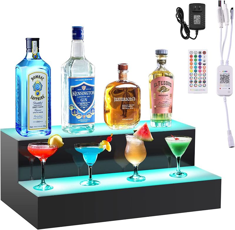 Photo 1 of *UNTESTED* PNKKODW Liquor Bottle Display Shelf, 20 Inch 2 Step with Remote and App Control.