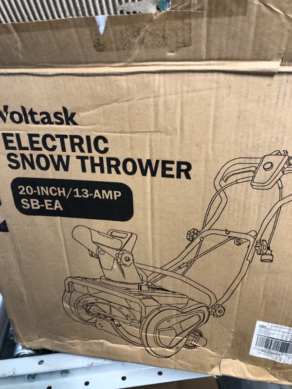 Photo 3 of ** UNABLE TO TEST** VOLTASK Electric Snow Blower, 20-Inch | 13-Amp | 750 Lbs/Min Corded Single-Stage Snow Thrower with 180° Adjustable Chute