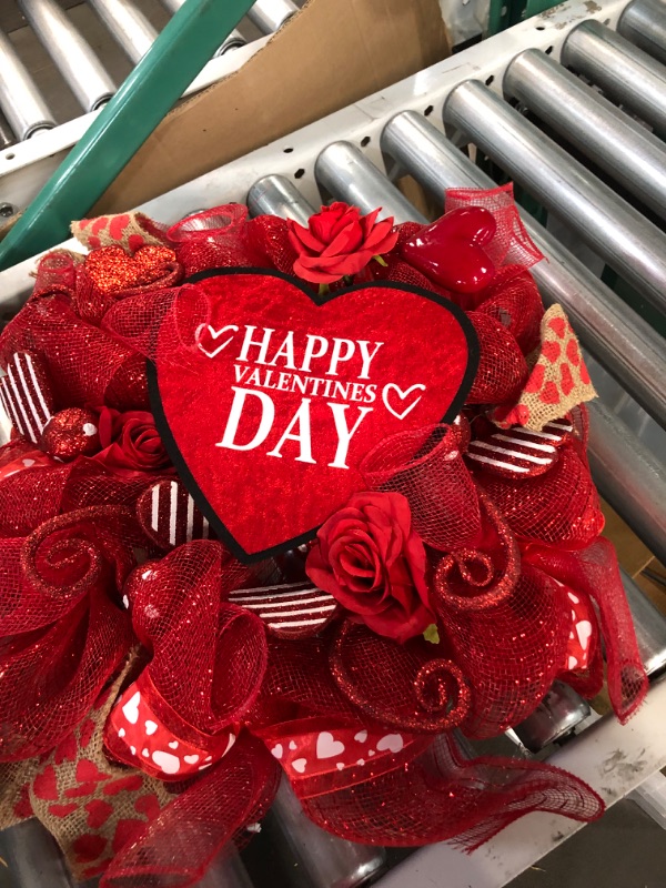 Photo 3 of **USED** Bibelot 18 Inch Valentines Day Red Decor Mesh Roses Wreath