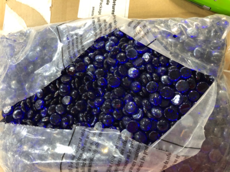 Photo 2 of [18 Pound] Fire Glass Beads Fireglass Drops for Gas Fire Pit Fireplace Cobalt Blue Luster Reflective Decorative Glass Gems Rocks Pebbles Stone