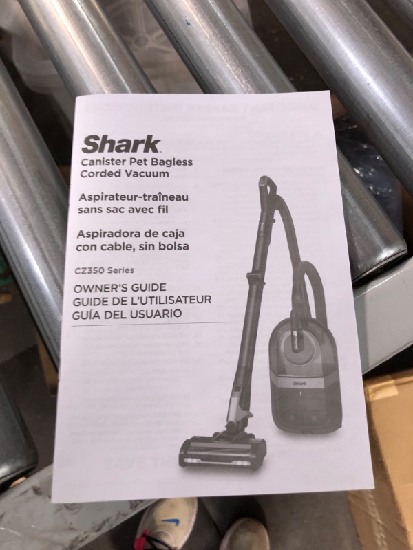 Photo 2 of Shark CZ351 Pet Canister Vacuum, Bagless, Corded with Self-Cleaning Brushroll & PowerFins, Navy & Silver Navy & Silver PowerFins