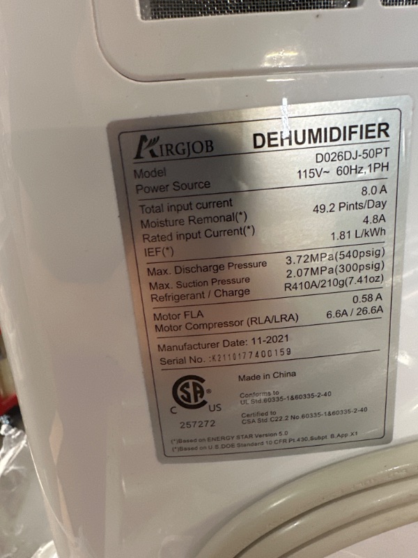 Photo 5 of **HEAVY/NOT BUY ITEM  BUT IT CAN BE SELL FOR PARST** **50-Pint Energy Star Dehumidifier for Basement