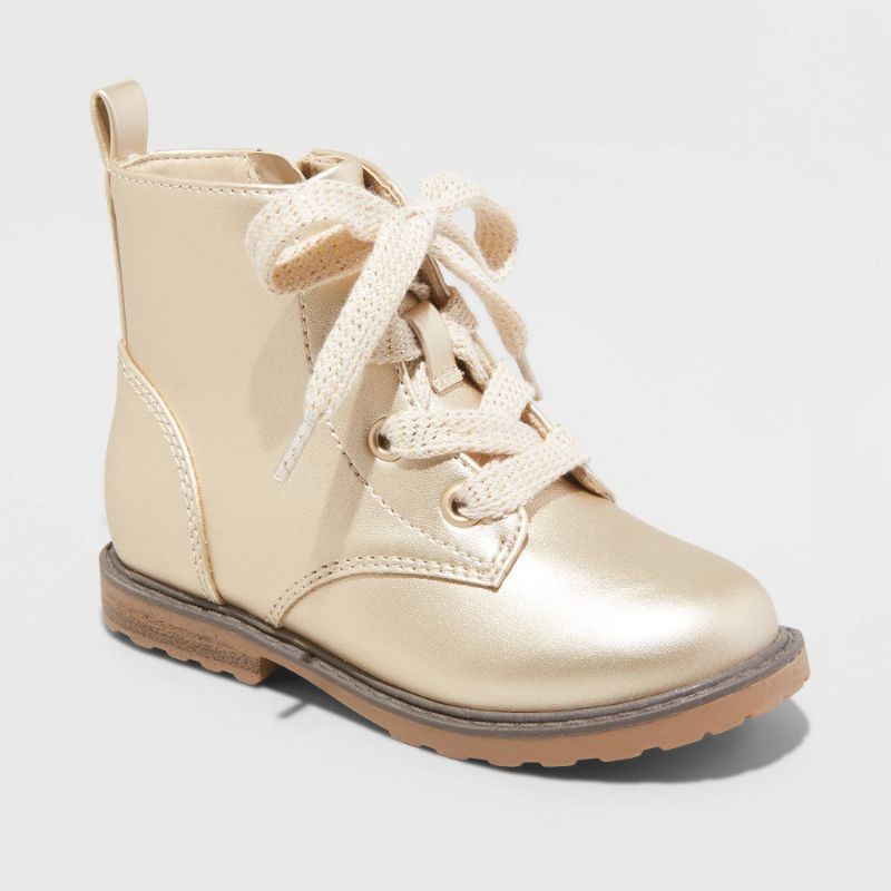 Photo 1 of *NEW WITH TAGS ON* Toddler Girls' Giovanna Metallic Lace-up Zipper Combat Boots - Cat & Jack Rose Gold SIZE 8