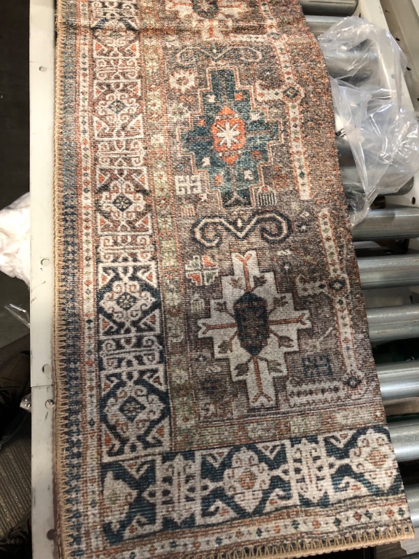 Photo 1 of Bloom Rugs Washable 8x10 Rug - Brown/Blue/Orange, Distressed Rug for Living Room, Bedroom, Dining Room and Kitchen - Exact Size: 7'8" x 10' 7'8" x 10' Brown / Blue / Orange