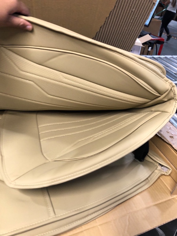 Photo 1 of AOOG Leather Car Seat Covers, Leatherette Automotive Seat Covers for Cars SUV Pick-up Truck, Non-Slip Vehicle Car Seat Covers Universal Fit Set for Auto Interior Accessories, Front Pair, Beige Front Pair 03-BEIGE