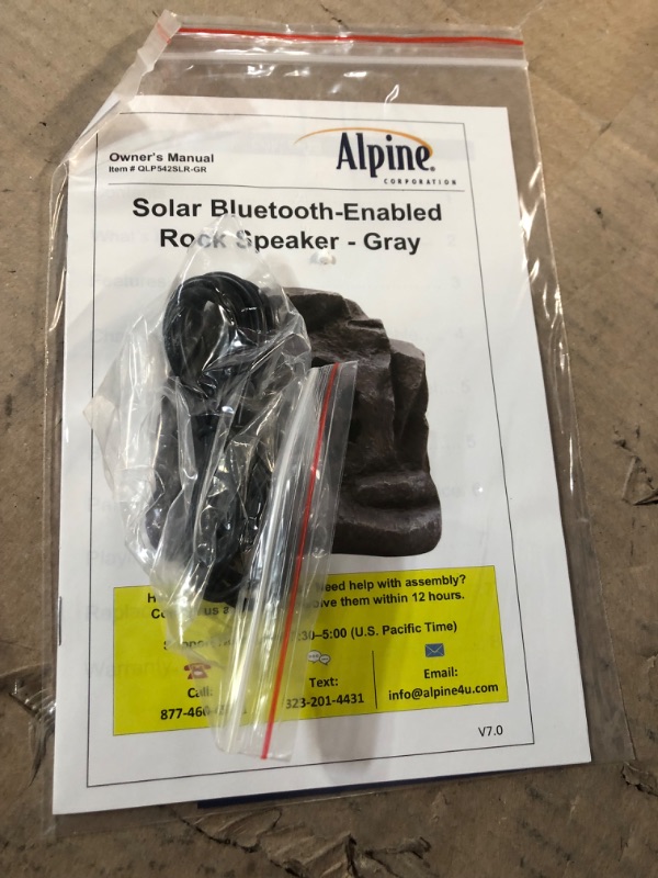Photo 1 of Alpine Corporation Waterproof Bluetooth Solar-Powered Outdoor Wireless Rock Speaker, Gray