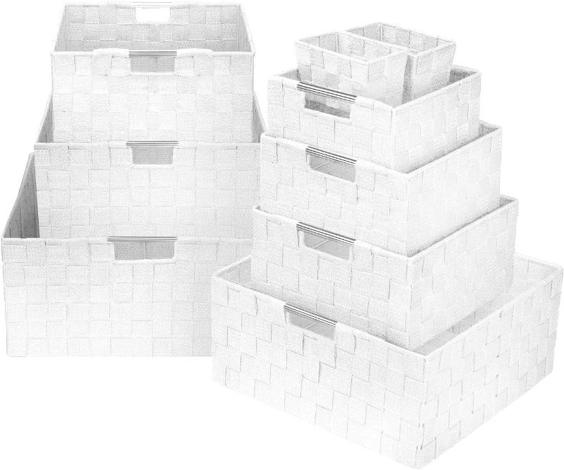 Photo 1 of  Woven Basket Bin Set White Tote Cube Organizer 