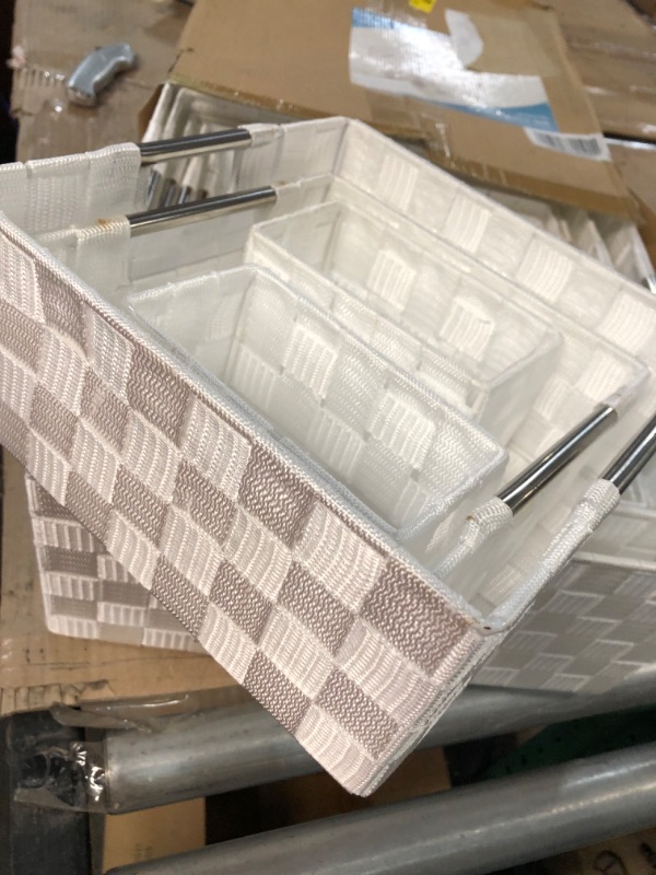 Photo 3 of  Woven Basket Bin Set White Tote Cube Organizer 