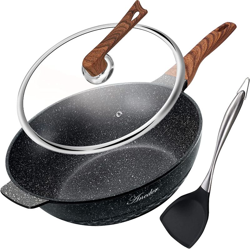 Photo 1 of  Wok Pan Nonstick 12.5 Inch Skillet, Frying Pan with Lid & Spatula 