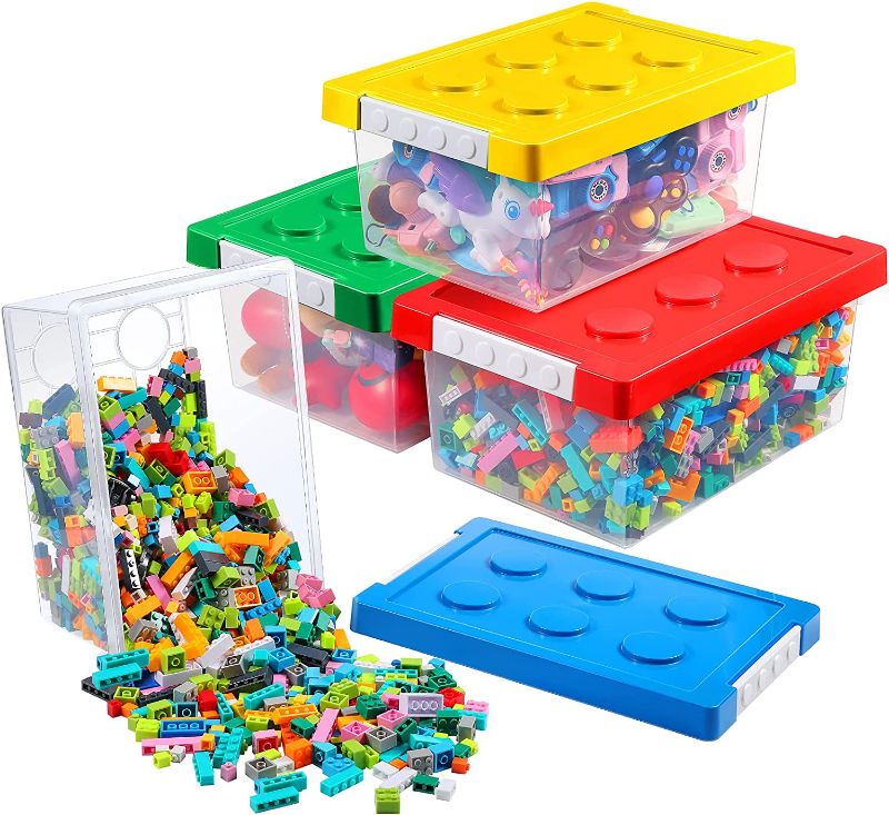 Photo 1 of 4 Pack Toy Storage Containers with Lids Brick Shaped 14.3"L x 9.7"W x 6.5"H