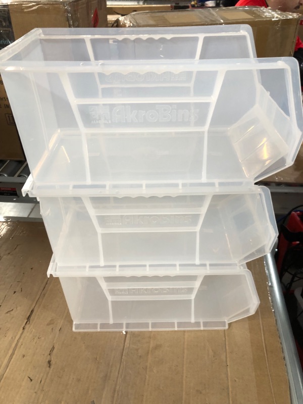 Photo 2 of [See notes] Akro-Mils 30224 AkroBins Plastic Hanging Stackable Storage Organizer Bin, 11-Inch x 4-Inch x 4-Inch, Clear, 12-Pack