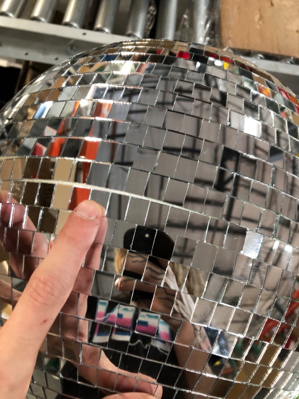 Photo 7 of [See Notes] 2 Pcs Jumbo Glass Disco Ball 16 and 12 Inch Mirror Disco Ball Large Silver Hanging Disco Ball 