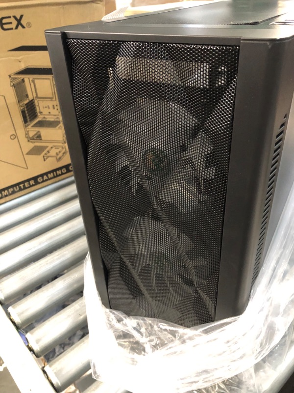 Photo 2 of MUSETEX ATX PC Case Mid-Tower with 6pcs 120mm ARGB Fans, Polygonal Mesh Computer Gaming Case with Type C, Opening Tempered Glass Side Panel, USB 3.0 x 2, Black, NN8.