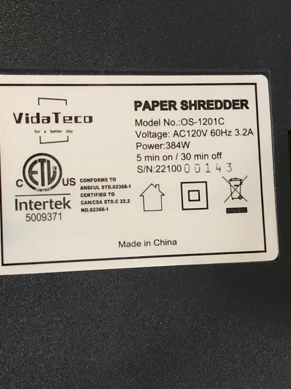 Photo 5 of Paper Shredder,VidaTeco 14-Sheet Cross-Cut Shredder