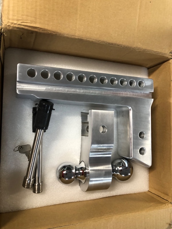 Photo 2 of Adjustable Trailer Hitch, Fits 2.5 Inch Receiver, 10 Inch Drop Hitch, 18,500 LBS GTW, Aluminum Forged Shank, 2 Inch & 2-5/16 Inch Balls, Towing Hitch for Heavy Duty Truck with Double Lock Pins