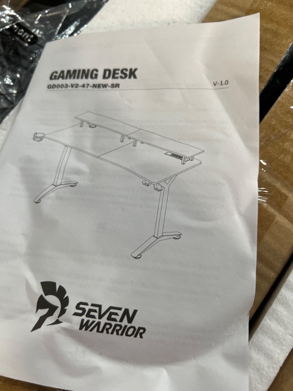 Photo 4 of SEVEN WARRIOR Gaming Desk 47INCH with LED Lights & Power Outlets, Carbon Fiber Surface Computer Gamer Desk with Full Desk Mouse Pad, Ergonomic Y Shaped Leg Gamer Table with Monitor Stand 47 INCH