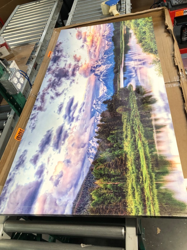 Photo 3 of [Minor Damage] Canvas Wall Art Nature Painting Oxbow Bend Grand Teton National Park - 24" x 48"
