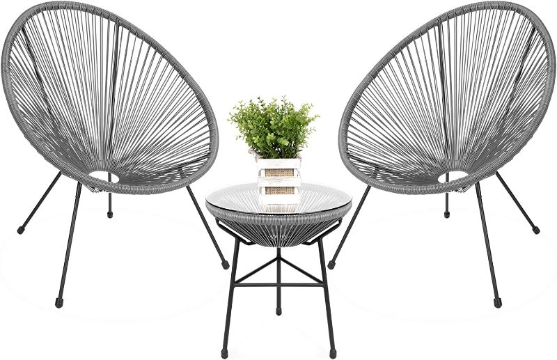 Photo 1 of [Minor Damage] Best Choice Products 3-Piece Outdoor Acapulco Table and chairs Gray