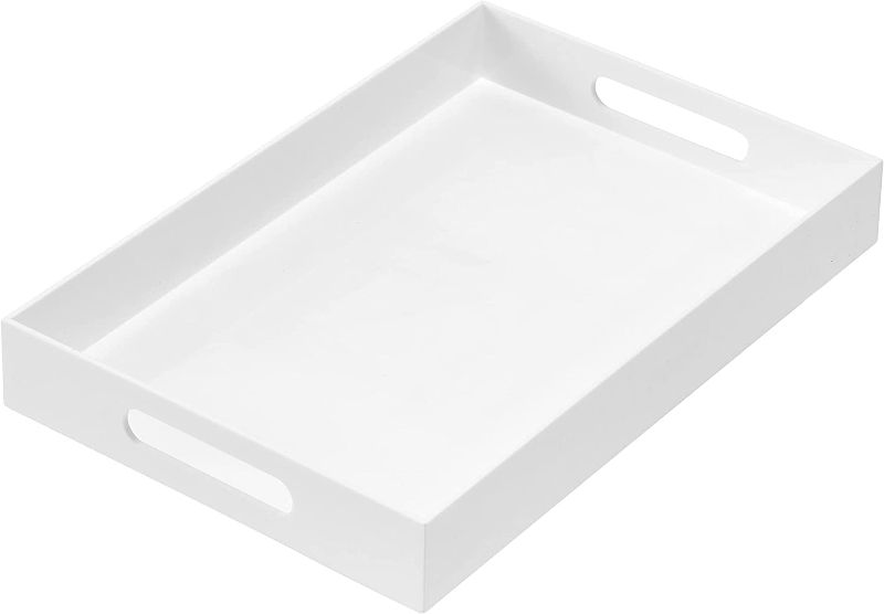Photo 1 of [Brand new] MUKEEN Glossy White Sturdy Acrylic Serving Tray with Handles 10x15x2H Inches