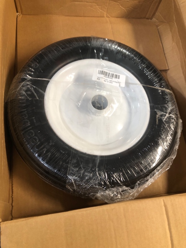 Photo 2 of 14.5"Flat Free Wheelbarrow Tire with 3/4 & 5/8 Wheel Bearing, 3" Hub 13"-16" Universal Fit Air Less Tire 4.80/4.00-8 for Garden Cart Wagon Ribbed Tread Axle hole 16mm Foamed Polyurethane Tire