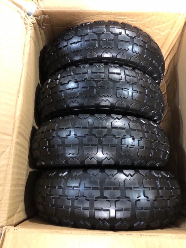 Photo 2 of 4 Pcs 10" Flat Free Tires Solid Non-inflated Tires Wheels, 4.10/3.50-4 Tire with 5/8 Ball Bearings, 2.24" Offset