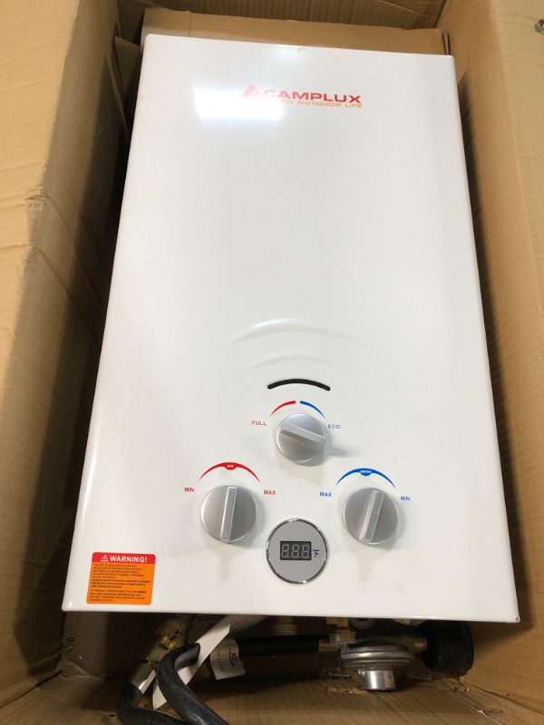 Photo 2 of *UNTESTED* Camplux 2.64 GPM Propane Portable Gas Water Heater, Outdoor Tankless Camping Water Heater with Digital Display, White