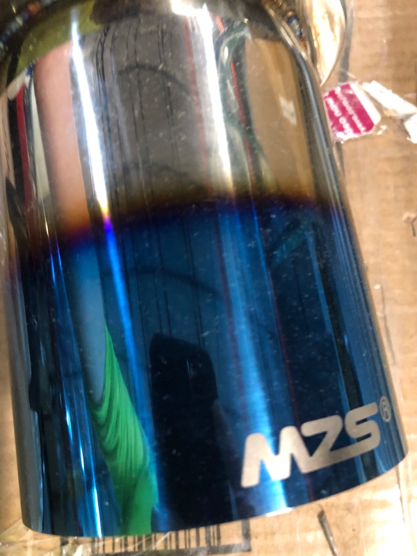 Photo 2 of MZS Exhaust Muffler, Straight Through Stainless Steel Exhaust Tip 18.5" Length 2.5" Inlet 4" Outlet Universal (Titanium Burnt Tip) 2.5"in-4"out 18.5"Length-Burnt