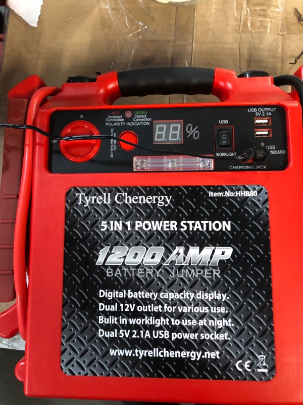 Photo 3 of Tyrell Chenergy 1200 Peak/600 Instant Amps Car Jump Starter (Up to 6L Gas or 6L Diesel Engine), Jump Boxes for Vehicles,Comes with 260 PSI Air Compressor, 2.1A USB Ports, Jump Box,Battery Clamps