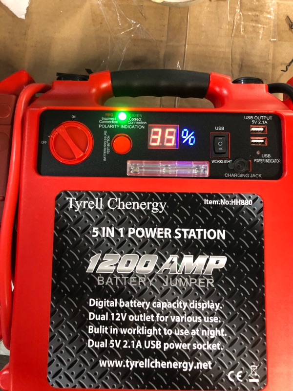 Photo 1 of Tyrell Chenergy 1200 Peak/600 Instant Amps Car Jump Starter (Up to 6L Gas or 6L Diesel Engine), Jump Boxes for Vehicles,Comes with 260 PSI Air Compressor, 2.1A USB Ports, Jump Box,Battery Clamps