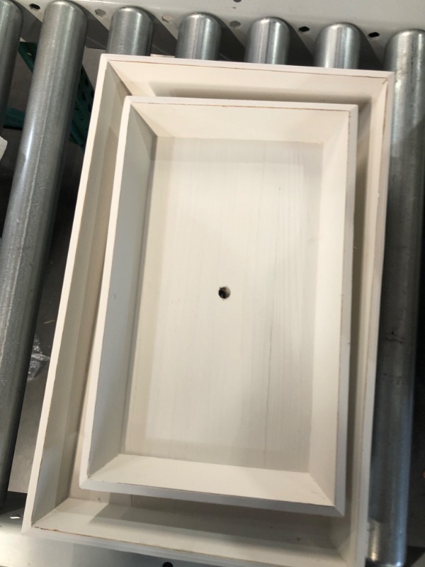 Photo 1 of Rustic Wood Two Tiered Tray by Felt Creative Home Goods, Rectangle 2 Tier Serving Tray for Coffee Bar, Kitchen Counter, Dining Room Table, Cupcake Stand, Holiday and Farmhouse Decor (Rustic White) 2 Tier Rustic White