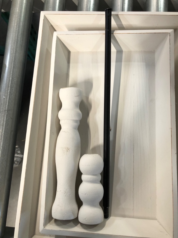 Photo 1 of Rustic Wood Two Tiered Tray by Felt Creative Home Goods, Rectangle 2 Tier Serving Tray for Coffee Bar, Kitchen Counter, Dining Room Table, Cupcake Stand, Holiday and Farmhouse Decor (Rustic White) 2 Tier Rustic White