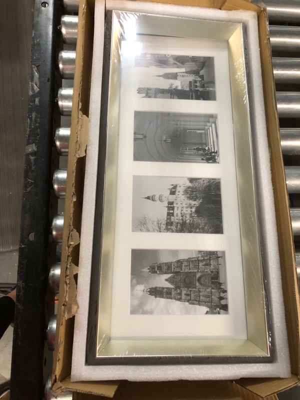 Photo 1 of *SEE NOTES* Space Art Deco, Collage Picture Frame with 4-Opening Display Four 4x6 Photos with Mat or 8x20 Without Mat, Wall Display Horizontal or Vertical, High Definition Glass(Sliver) 8x20 (4 Openings 4x6) Black/Silver