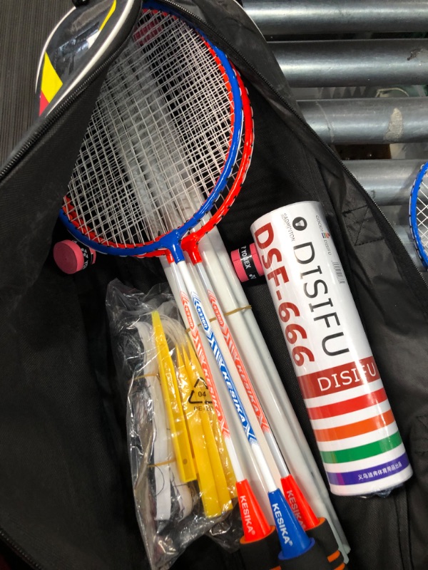 Photo 5 of *1 Racket Damaged* KESIKA Badminton Rackets 4 Pack Set with 6 Shuttlecocks 4 Overgrip Badminton Net Carrying Bag