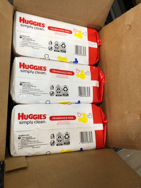 Photo 2 of Baby Wipes, Unscented, Huggies Simply Clean, 3 Flip-Top Packs (192 Wipes Total)