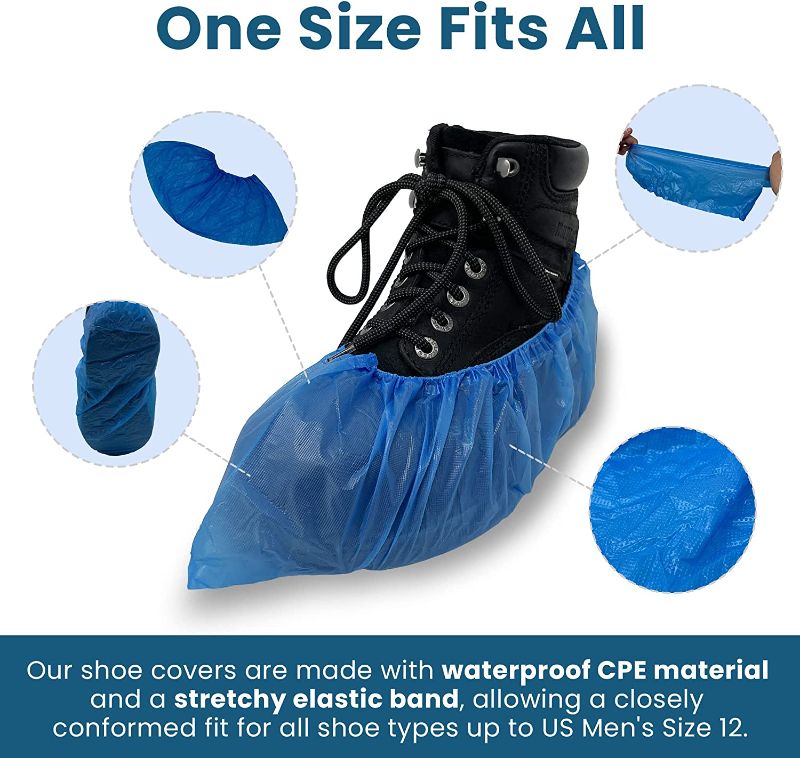 Photo 1 of  Shoe Covers, Disposable | 400 Pack (200 Pairs) - One Size Fits All BLUE