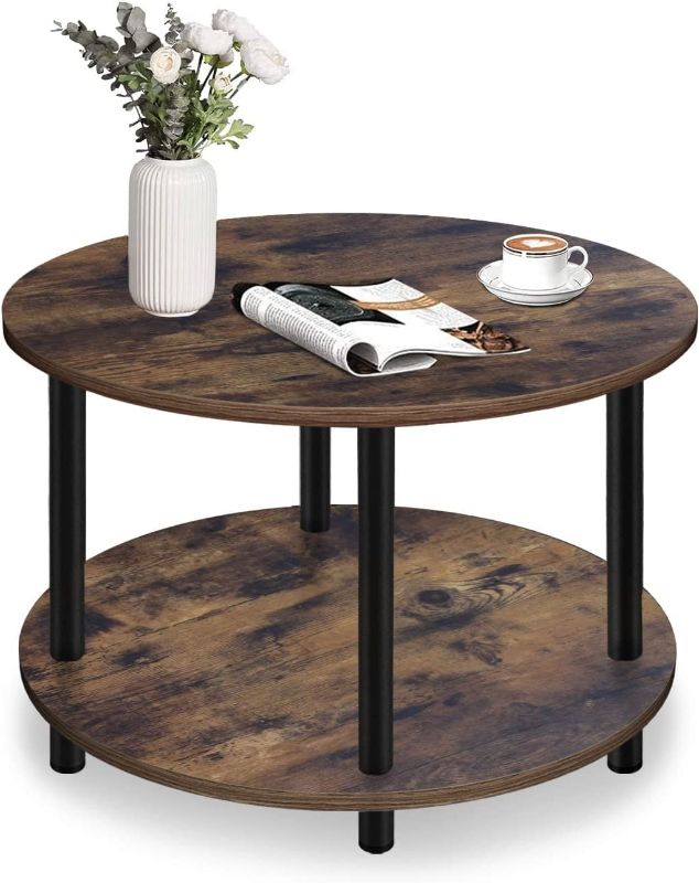 Photo 1 of [Brand New]Vanrohe Small Round Coffee Table for Small Space, 23.5" 2-Tier Rustic Brown