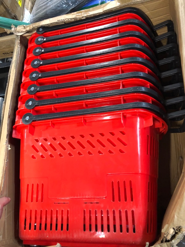 Photo 2 of [Brand New] 8 Pcs 35L Shopping Basket with Wheels  (Red)