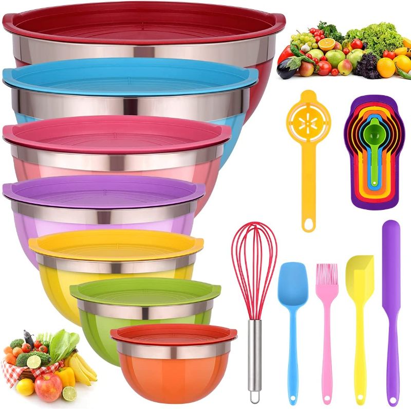 Photo 1 of [Minor Damage] Mixing Bowls with Lids for Kitchen - 26 PCS Stainless Steel 