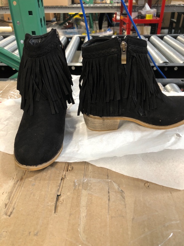 Photo 1 of Lov Mark Black Suede Fringe Ankle Boot, Size 6.5