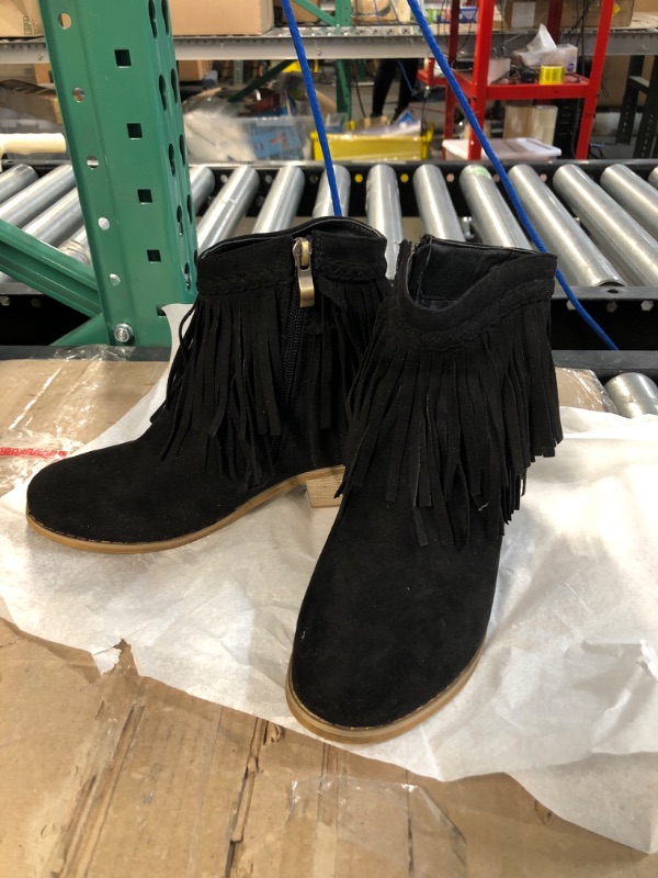 Photo 2 of Lov Mark Black Suede Fringe Ankle Boot, Size 6.5