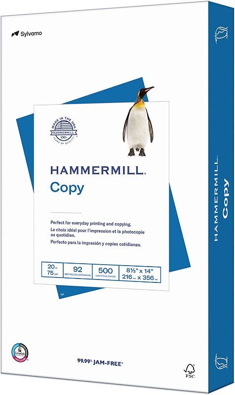 Photo 1 of Hammermill Printer Paper, 20 lb Copy Paper, 8.5 x 14 - 1 Ream (500 Shee